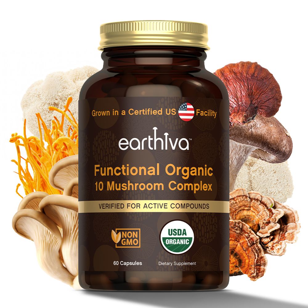 Organic Mushroom Capsules | Grown in a Certified US Facility | 10-in-1 Complex 1,200 mg | Lion’s Mane, Chaga, Turkey Tail, Maitake, Shiitake, Reishi  & More | Laboratory Tested | Superior Absorption