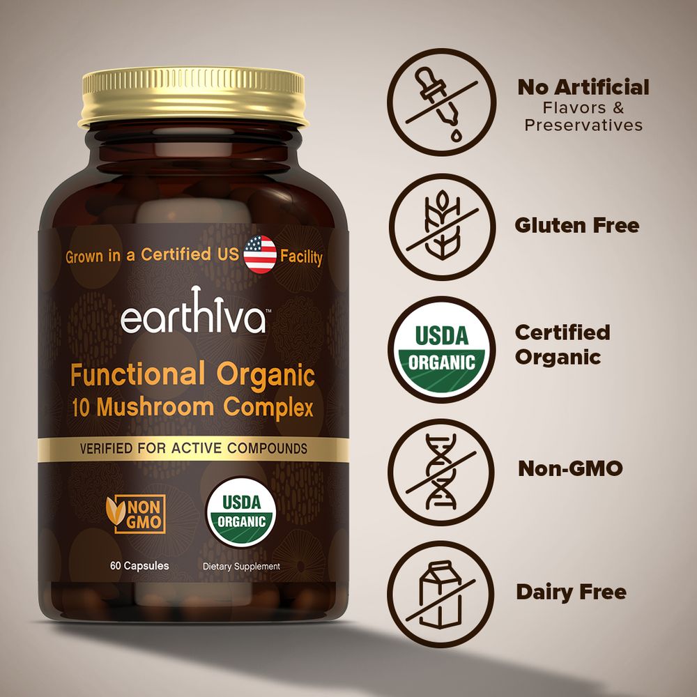 Organic Mushroom Capsules | Grown in a Certified US Facility | 10-in-1 Complex 1,200 mg | Lion’s Mane, Chaga, Turkey Tail, Maitake, Shiitake, Reishi  & More | Laboratory Tested | Superior Absorption